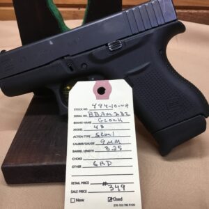 Glock, Model 43, Caliber 9MM, Semi. Automatic Pistol