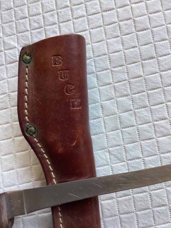 Vintage Buck Model 122 Wood Handled Filet Knife w/ Leather Sheath - Image 3